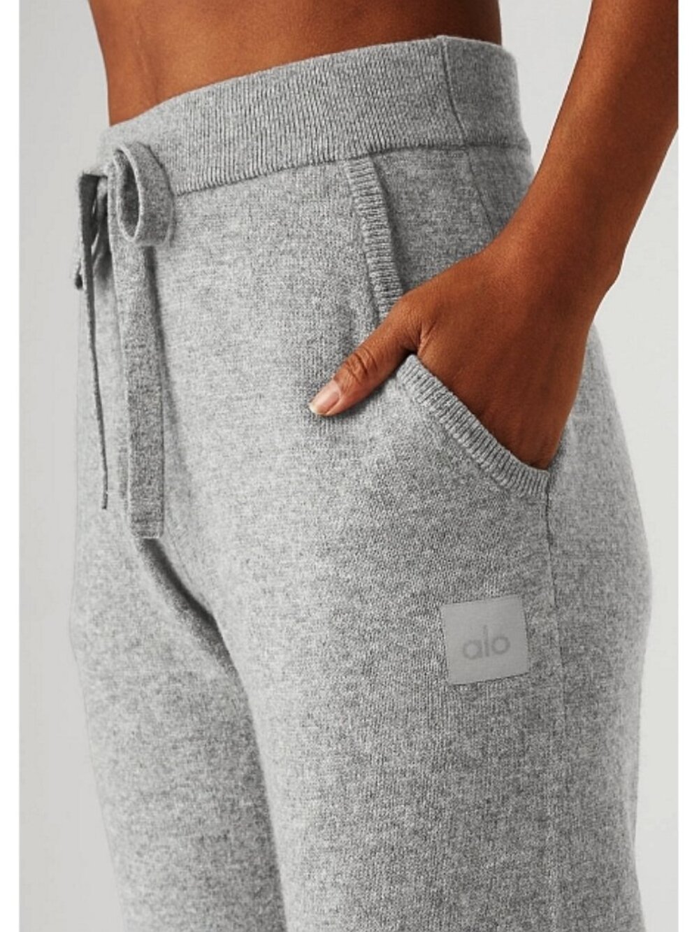 Alo High-Waist Cashmere Jet Set Pants Dove Grey Heather Knit Sweater Joggers XXS - Picture 3 of 8